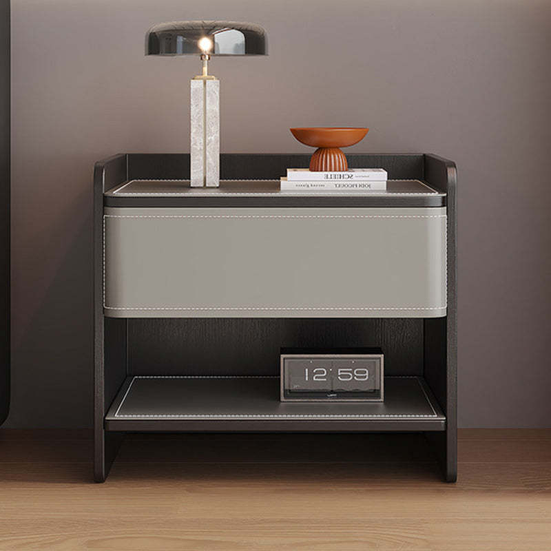 Khaki nordic 1-drawer saddle nightstands — Black