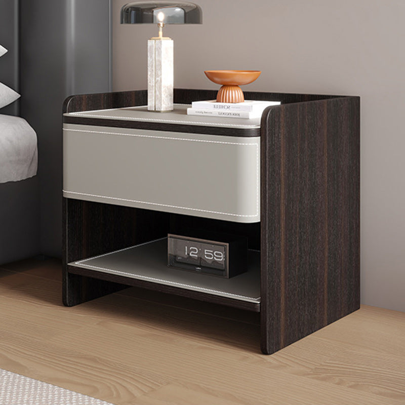 Scandinavian Wood Saddle Leather Nightstand 1-Drawer