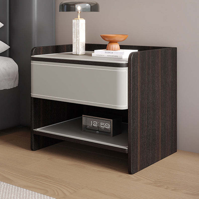 Scandinavian Wood Saddle Leather Nightstand 1-Drawer