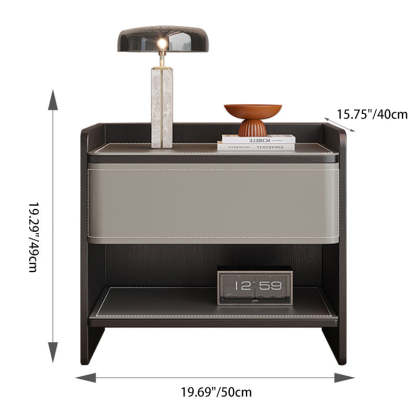 Scandinavian Wood Saddle Leather Nightstand 1-Drawer — Orange + Black