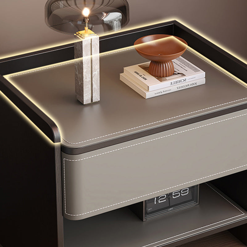 Scandinavian Wood Saddle Leather Nightstand 1-Drawer