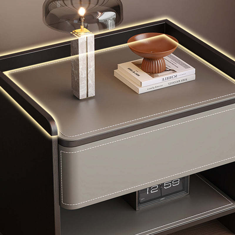 Scandinavian Wood Saddle Leather Nightstand 1-Drawer