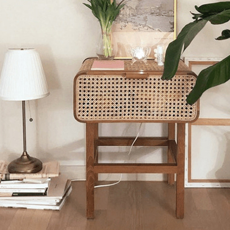 Traditional ash 1-drawer nightstands in rattan wood glass