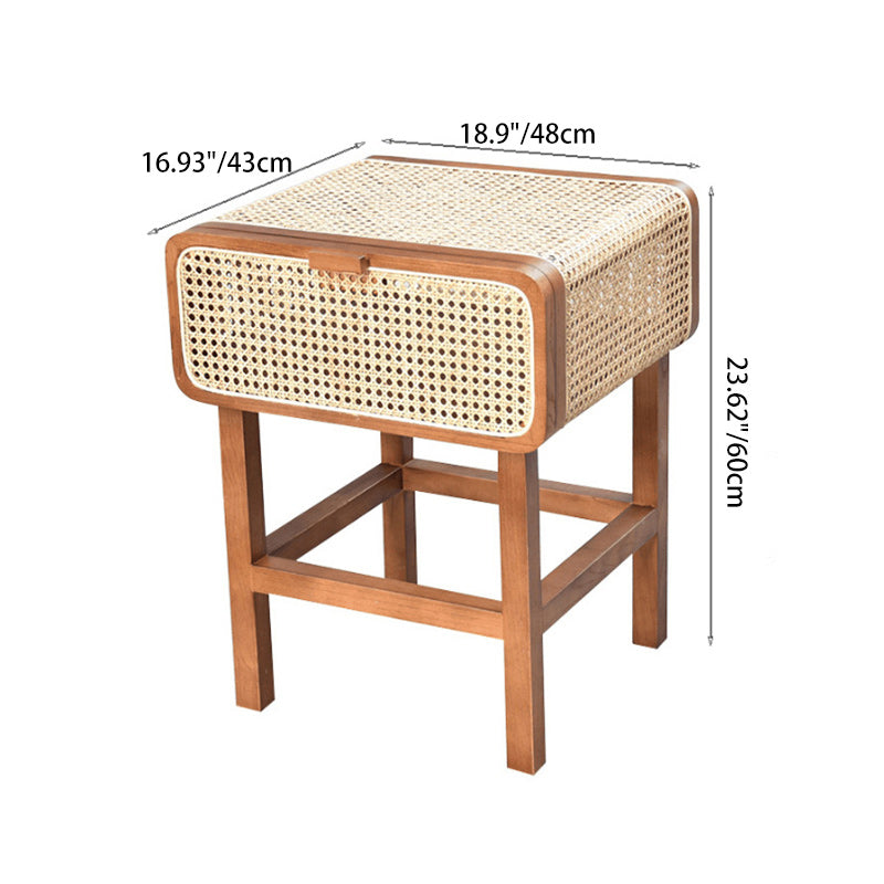 Vintage Ash Wood Rattan Nightstand 1-Drawer