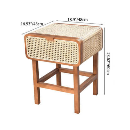 Vintage Ash Wood Rattan Nightstand 1-Drawer