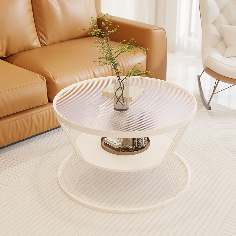Scandinavian Round Iron Glass Coffee Table 2-Tier