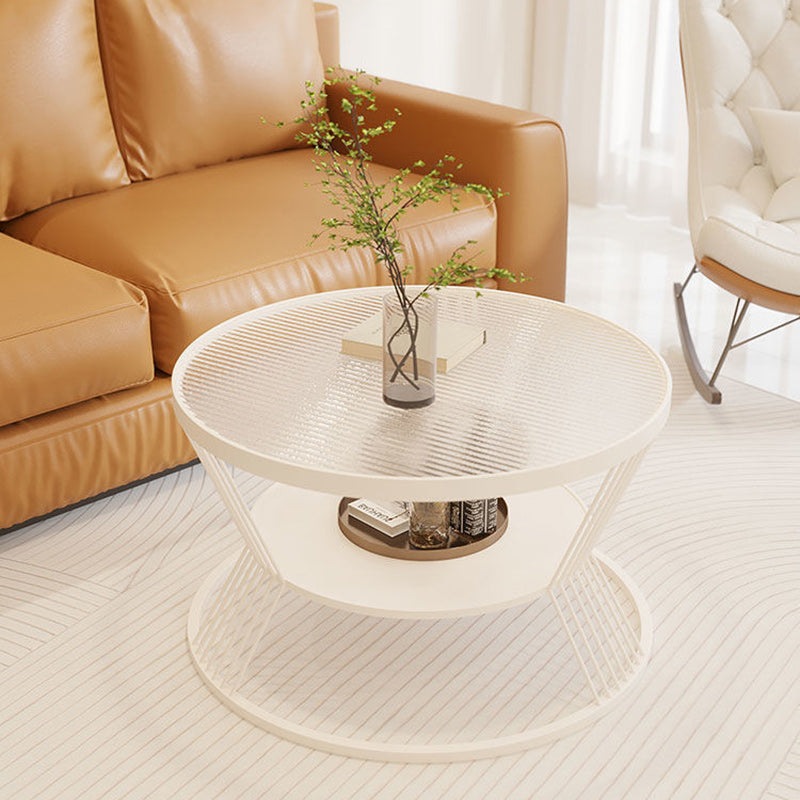 Scandinavian Round Iron Glass Coffee Table 2-Tier — Gold Base + Gray Glass