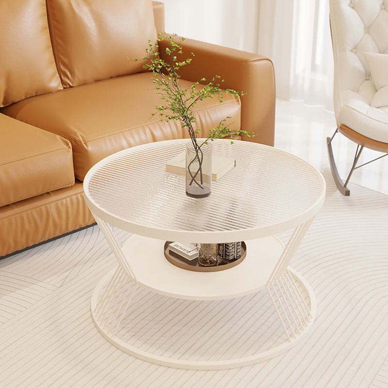 Scandinavian Round Iron Glass Coffee Table 2-Tier — Gold Base + Gray Glass