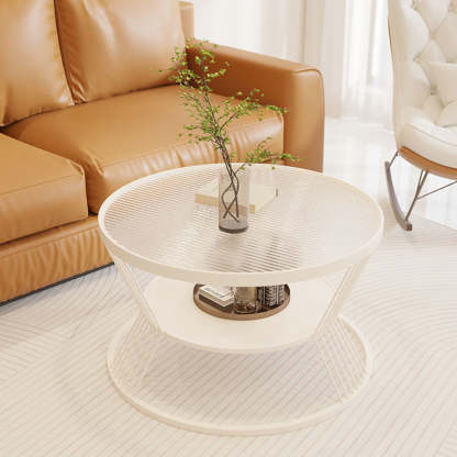 Scandinavian Round Iron Glass Coffee Table 2-Tier — Gold Base + Gray Glass