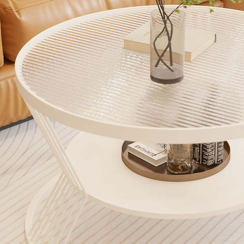 Scandinavian Round Iron Glass Coffee Table 2-Tier — Gold Base + Gray Glass