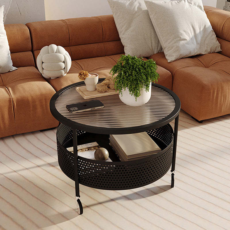 Nordic Cream Iron Glass Coffee Table 2-Tier — White Base + Tea Color Glass