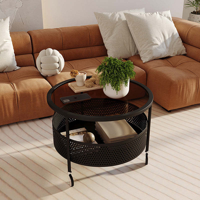 Nordic Cream Iron Glass Coffee Table 2-Tier