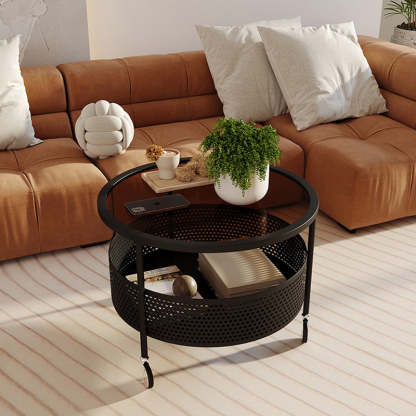 Nordic Cream Iron Glass Coffee Table 2-Tier