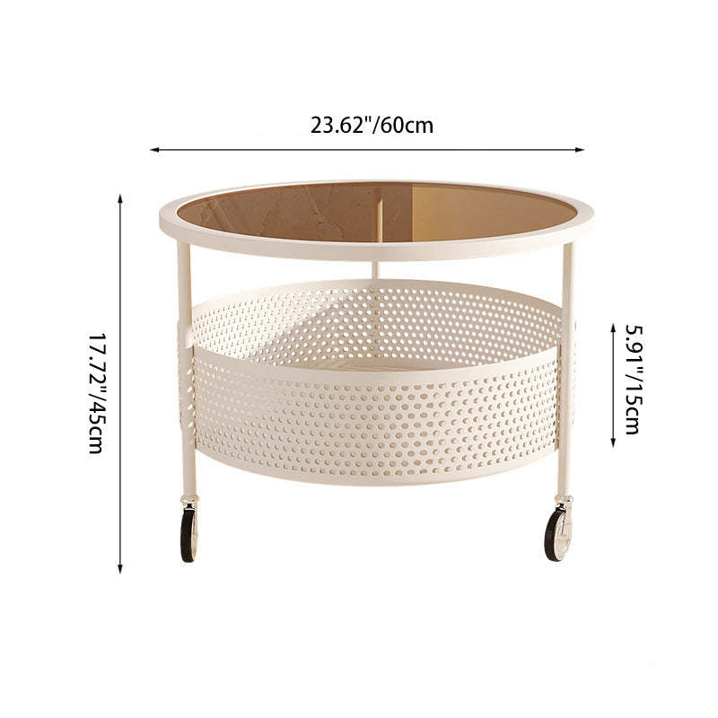 Nordic Cream Iron Glass Coffee Table 2-Tier — White Base + Frosted Stripe Glass