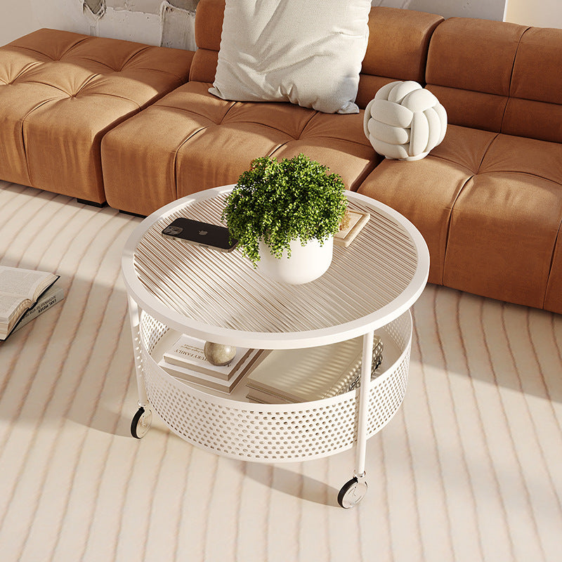 Nordic Cream Iron Glass Coffee Table 2-Tier