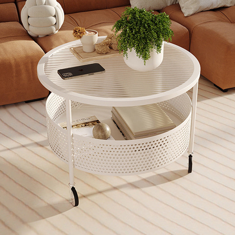 Nordic Cream Iron Glass Coffee Table 2-Tier