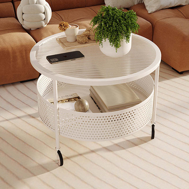 Nordic Cream Iron Glass Coffee Table 2-Tier