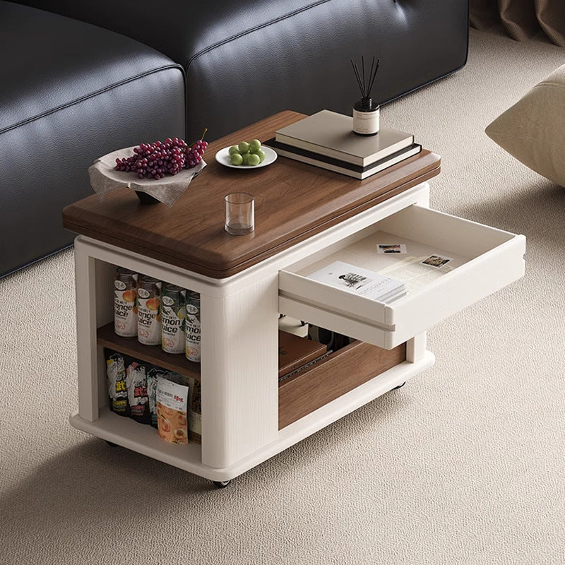 Scandinavian Foldable Wood Coffee Table 1-Drawer — Walnut Color + White
