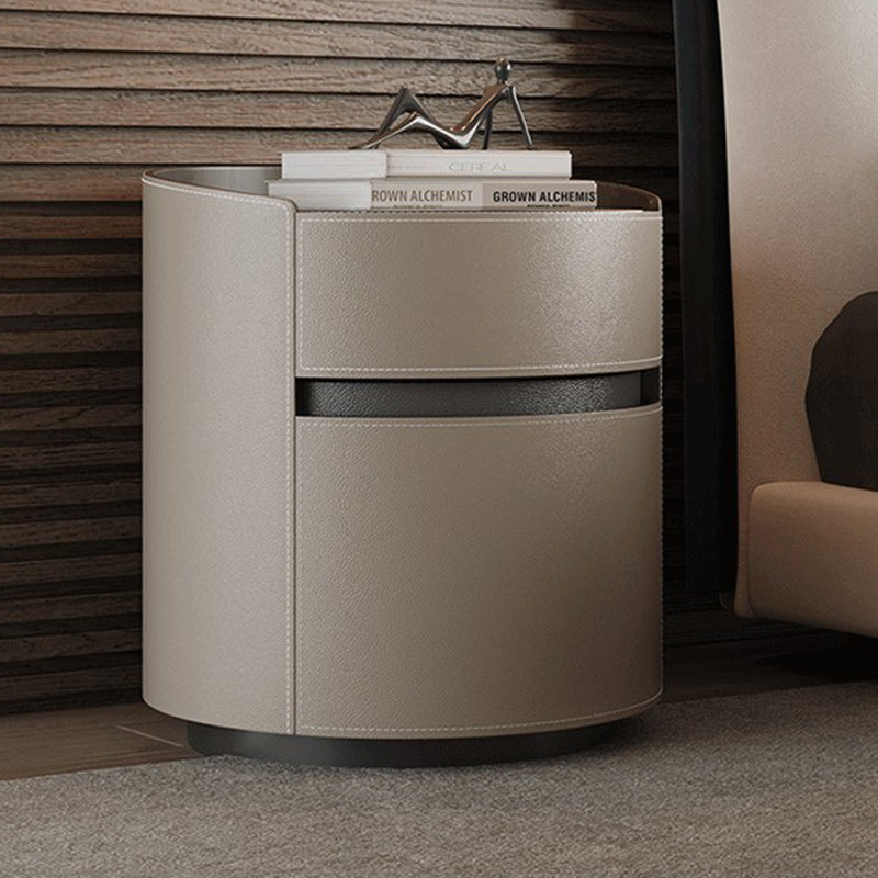 Minimalist Cylinder Wood Saddle Leather Nightstand 2-Drawer