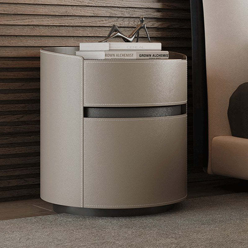 Minimalist Cylinder Wood Saddle Leather Nightstand 2-Drawer