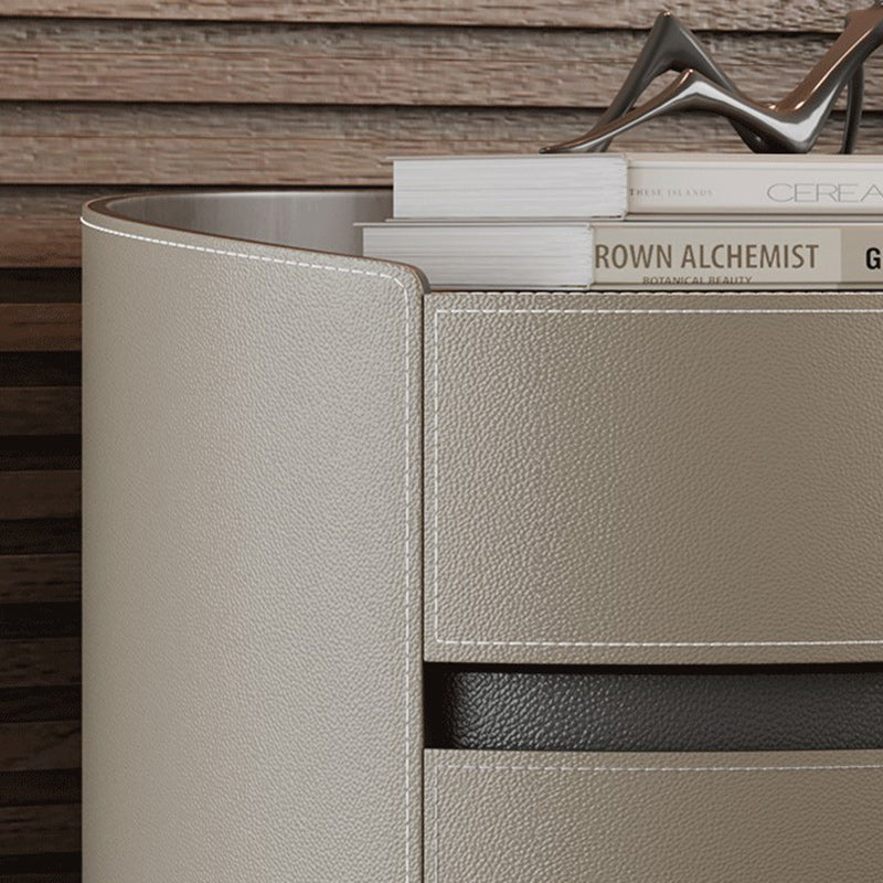 Minimalist Cylinder Wood Saddle Leather Nightstand 2-Drawer