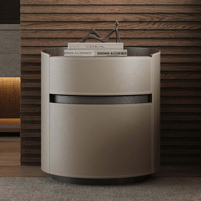 Minimalist Cylinder Wood Saddle Leather Nightstand 2-Drawer