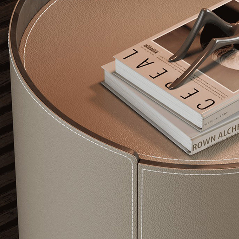 Minimalist Cylinder Wood Saddle Leather Nightstand 2-Drawer