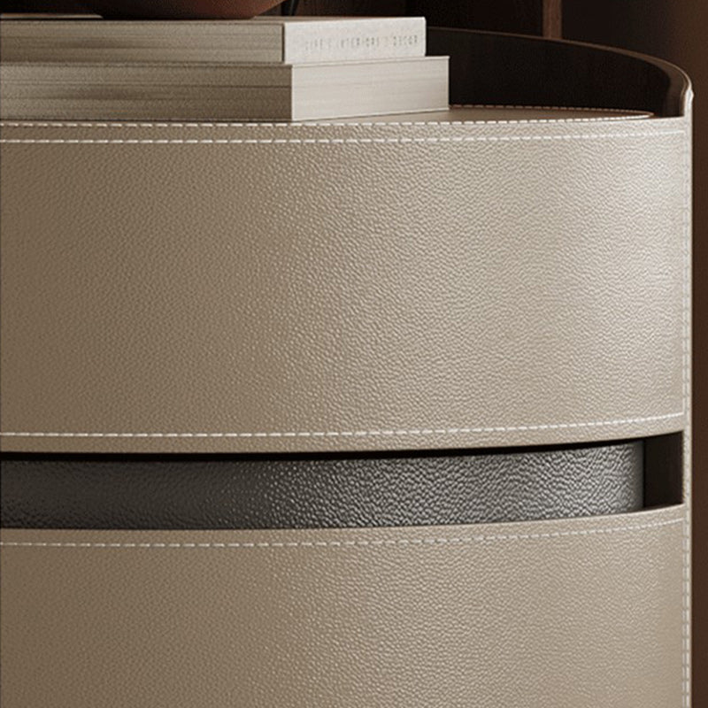 Minimalist Cylinder Wood Saddle Leather Nightstand 2-Drawer