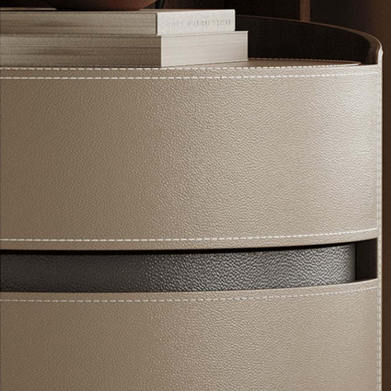 Minimalist Cylinder Wood Saddle Leather Nightstand 2-Drawer