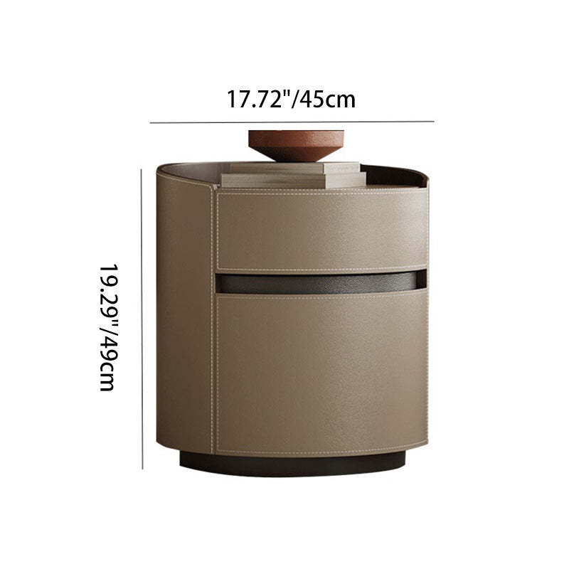 Minimalist Cylinder Wood Saddle Leather Nightstand 2-Drawer