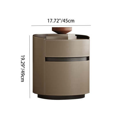 Minimalist Cylinder Wood Saddle Leather Nightstand 2-Drawer