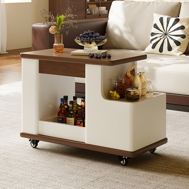 Minimalist Liftable Trapezoidal Wood Plank Side Table — Wood Color + Beige
