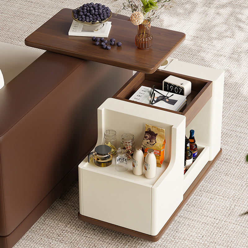 Minimalist Liftable Trapezoidal Wood Plank Side Table