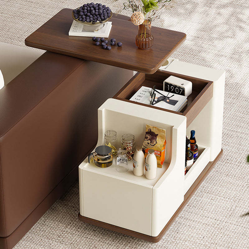 Minimalist Liftable Trapezoidal Wood Plank Side Table