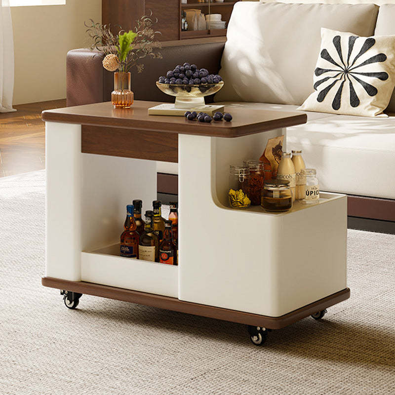 Minimalist Liftable Trapezoidal Wood Plank Side Table — Wood Color + Beige