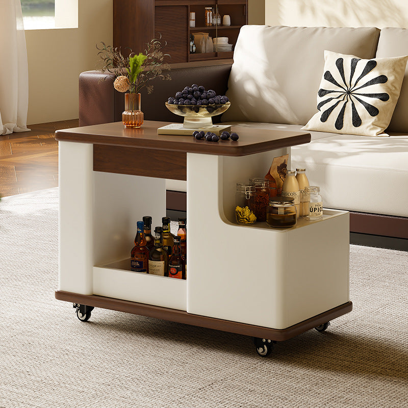 Minimalist Liftable Trapezoidal Wood Plank Side Table