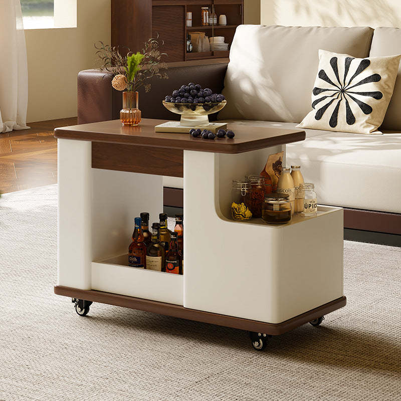 Minimalist Liftable Trapezoidal Wood Plank Side Table