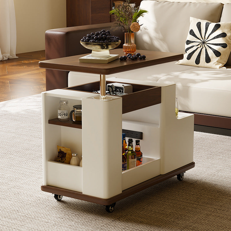 Minimalist Liftable Trapezoidal Wood Plank Side Table