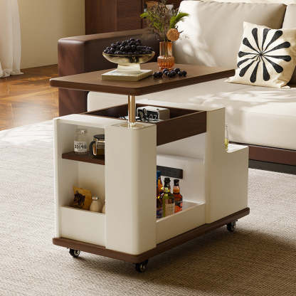 Minimalist Liftable Trapezoidal Wood Plank Side Table