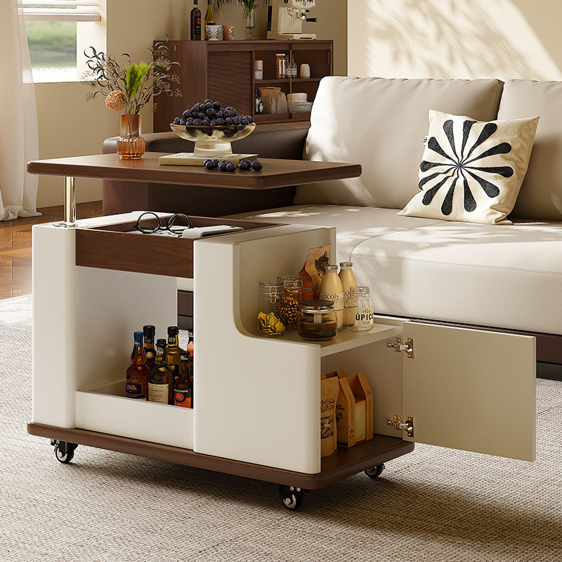 Minimalist Liftable Trapezoidal Wood Plank Side Table