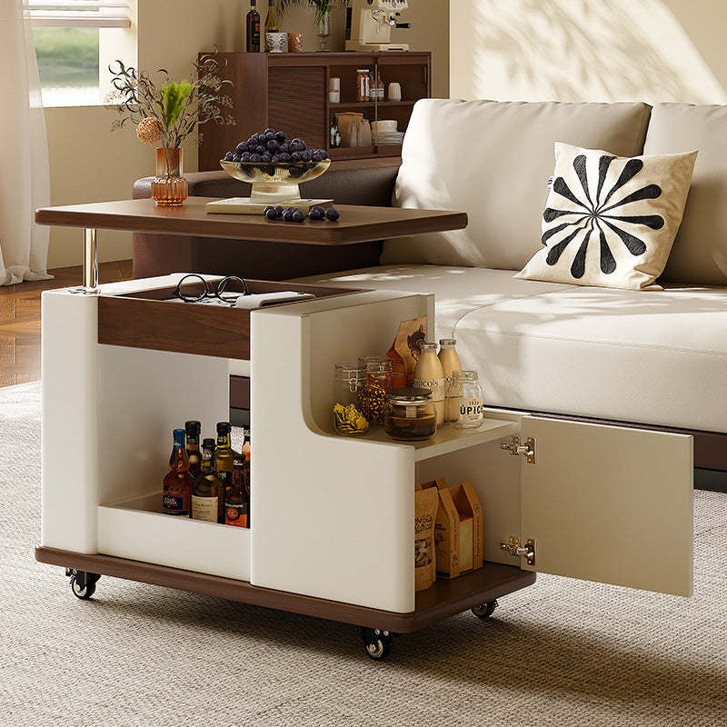 Minimalist Liftable Trapezoidal Wood Plank Side Table
