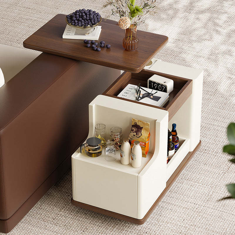 Minimalist Liftable Trapezoidal Wood Plank Side Table