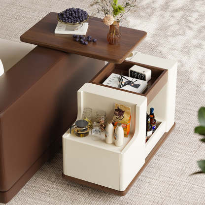Minimalist Liftable Trapezoidal Wood Plank Side Table