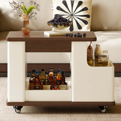 Minimalist Liftable Trapezoidal Wood Plank Side Table