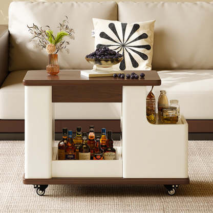 Minimalist Liftable Trapezoidal Wood Plank Side Table