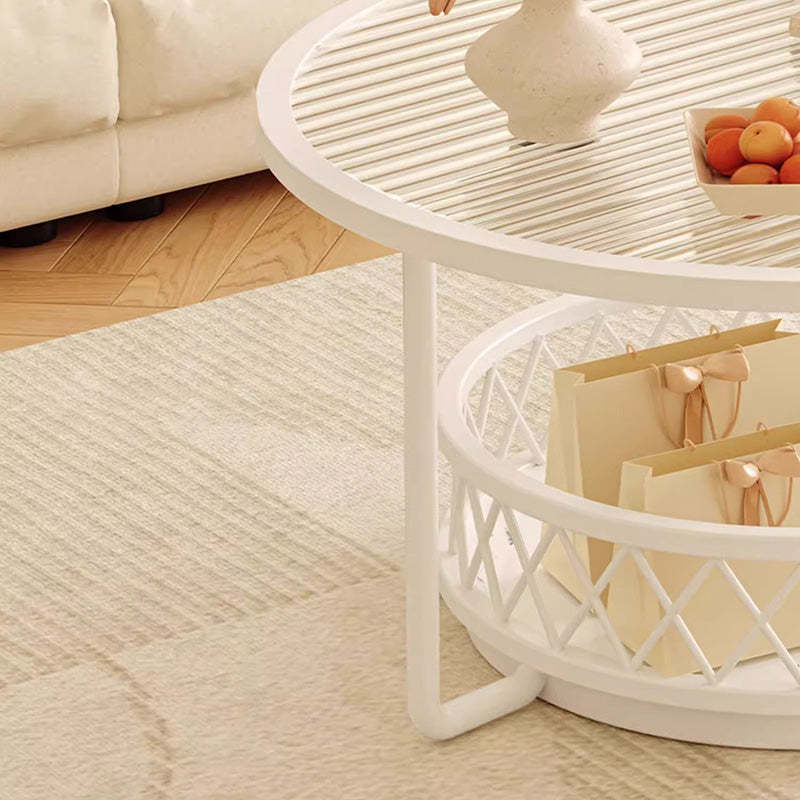Minimalist Round Tempered Glass Iron Coffee Table