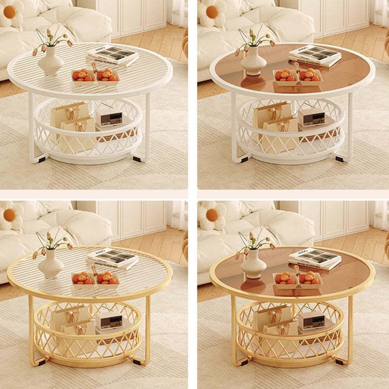 Minimalist Round Tempered Glass Iron Coffee Table