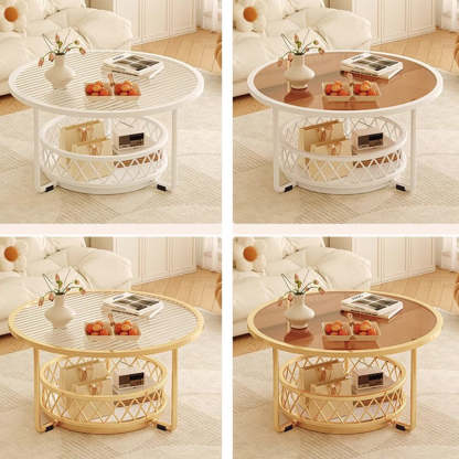 Minimalist Round Tempered Glass Iron Coffee Table