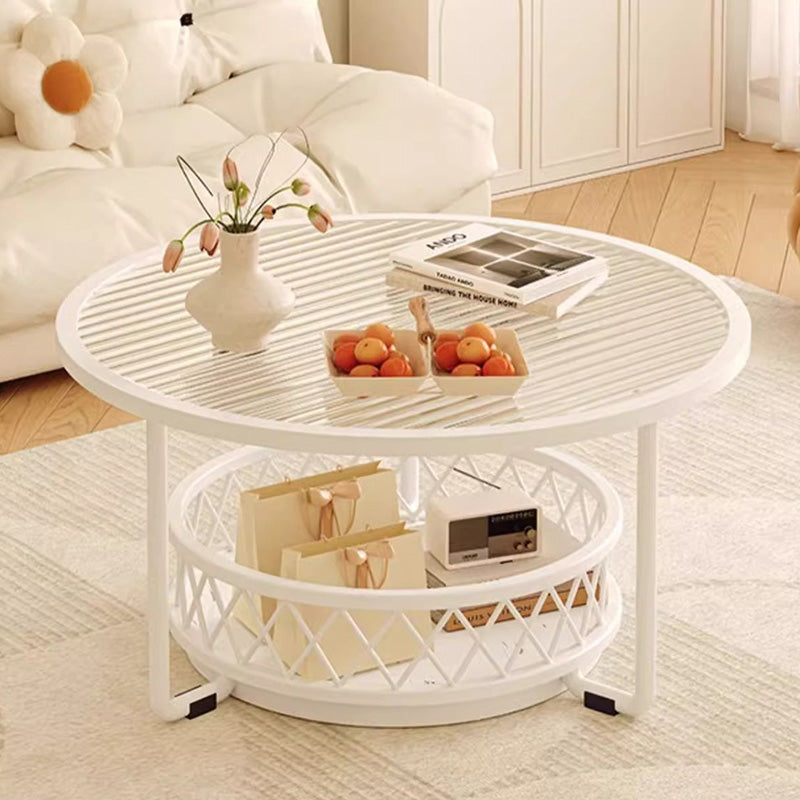 Minimalist Round Tempered Glass Iron Coffee Table