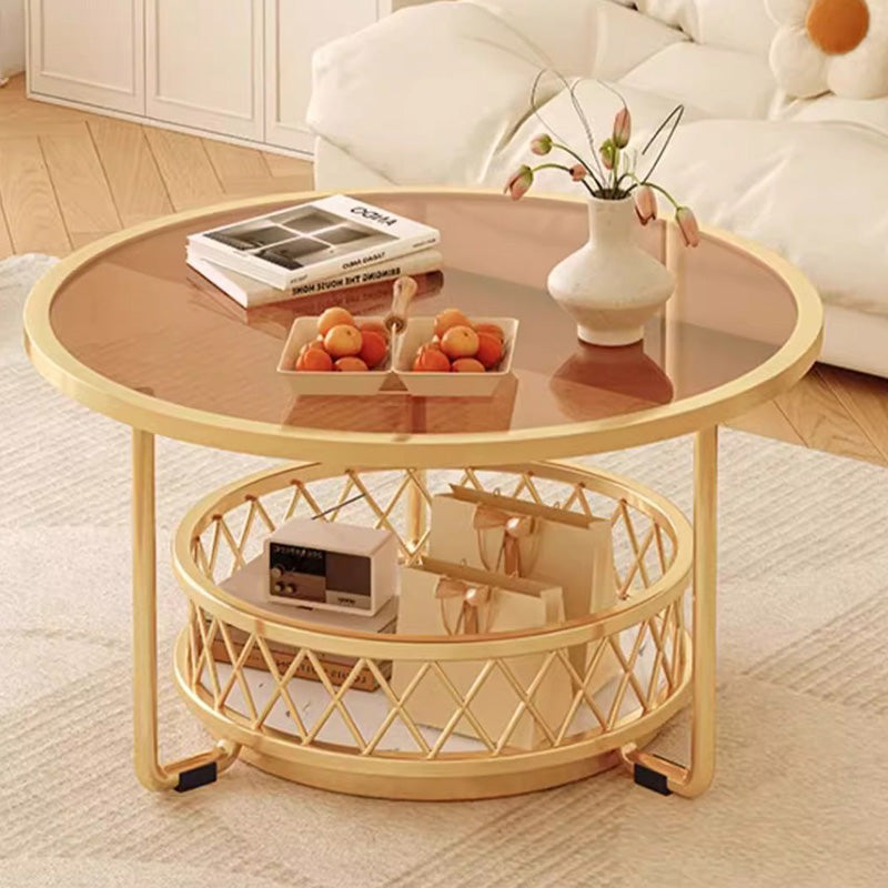 Minimalist Round Tempered Glass Iron Coffee Table